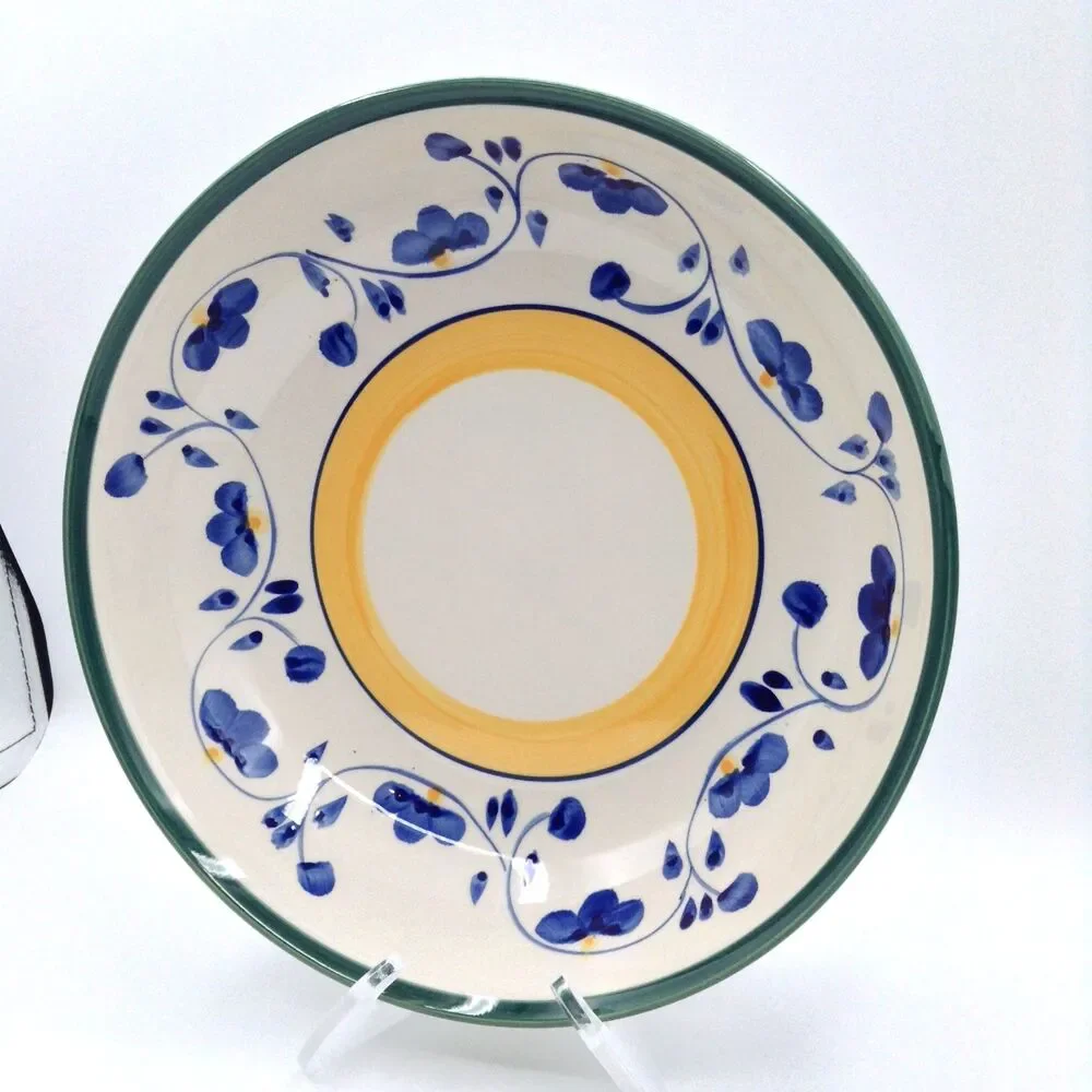 Ceramic Serving Fruit Bowl Yellow Blue Round Decorative Salad Cottage Farm 10